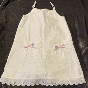 Vintage Y2K Old Navy White Eyelet Lace Pink Ribbon Tank Sun Dress 4T Girlie